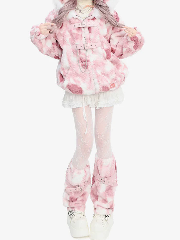 Punk Subculture Plush Cat Padded Jacket - Image 6