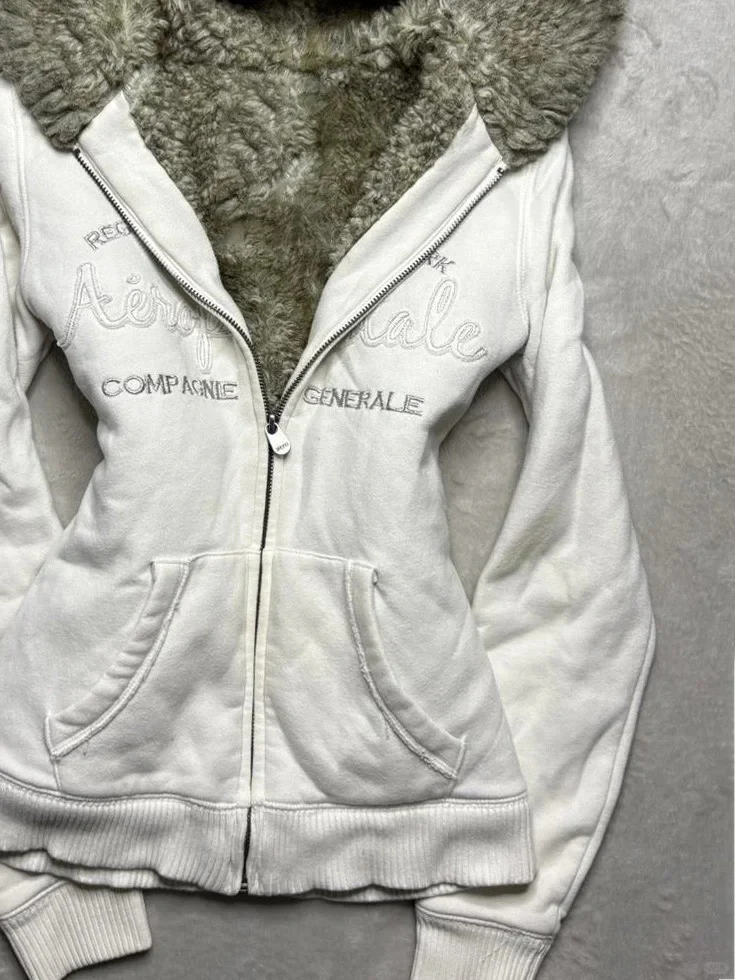 punk y2k retro hooded plus velvet sweatshirt jacket - Image 2