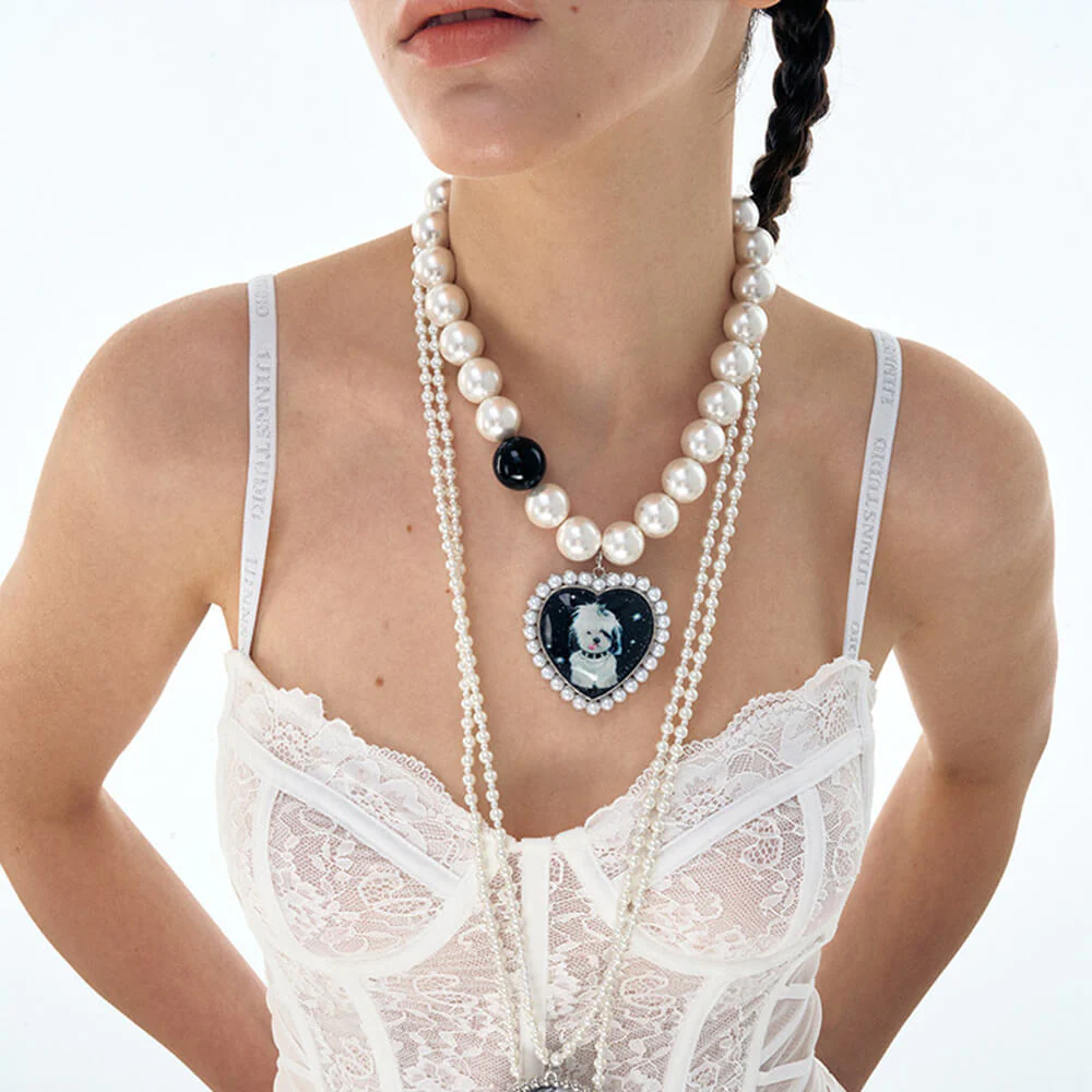 Puppy Heart Charm Pearl Necklace - Image 2