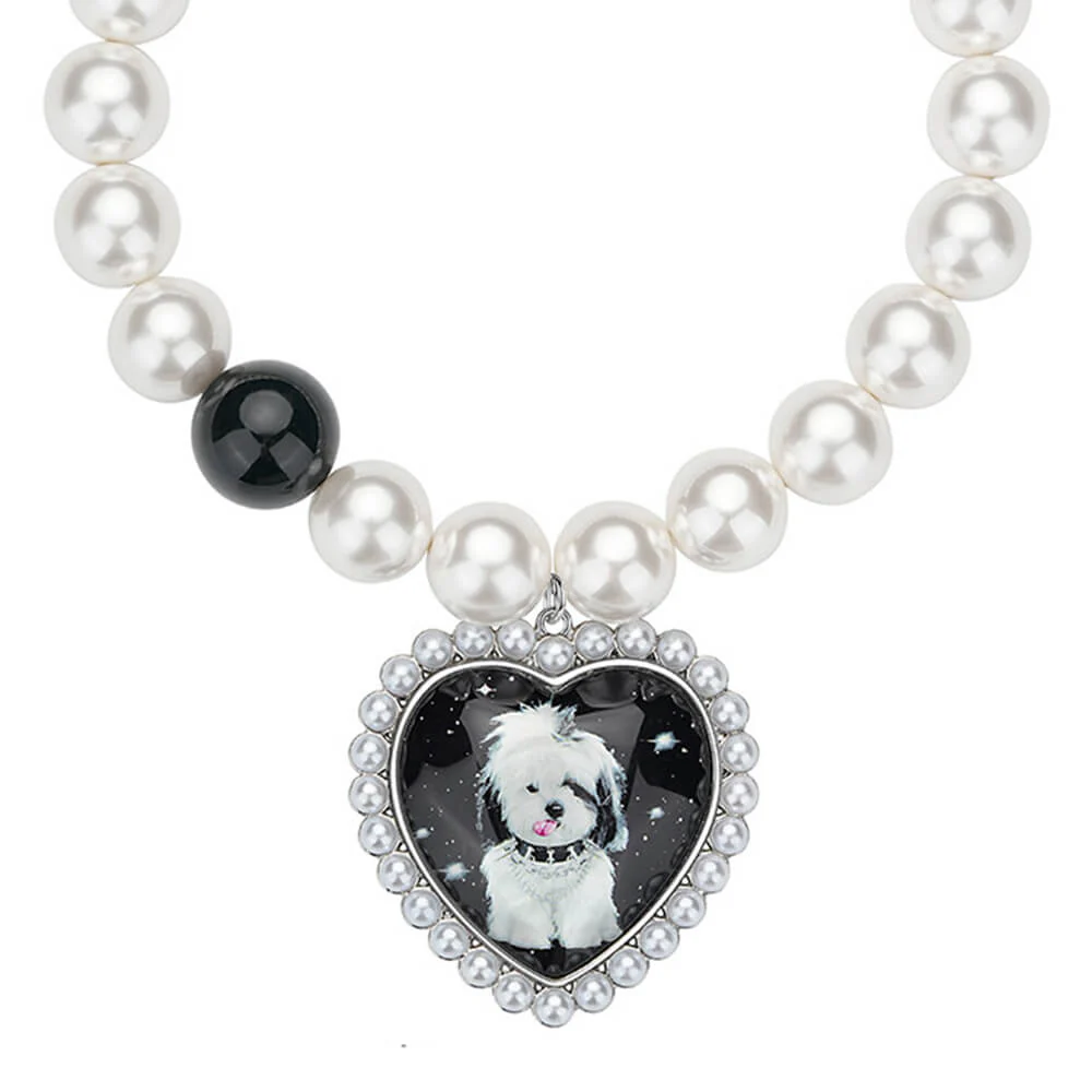 Puppy Heart Charm Pearl Necklace - Image 6