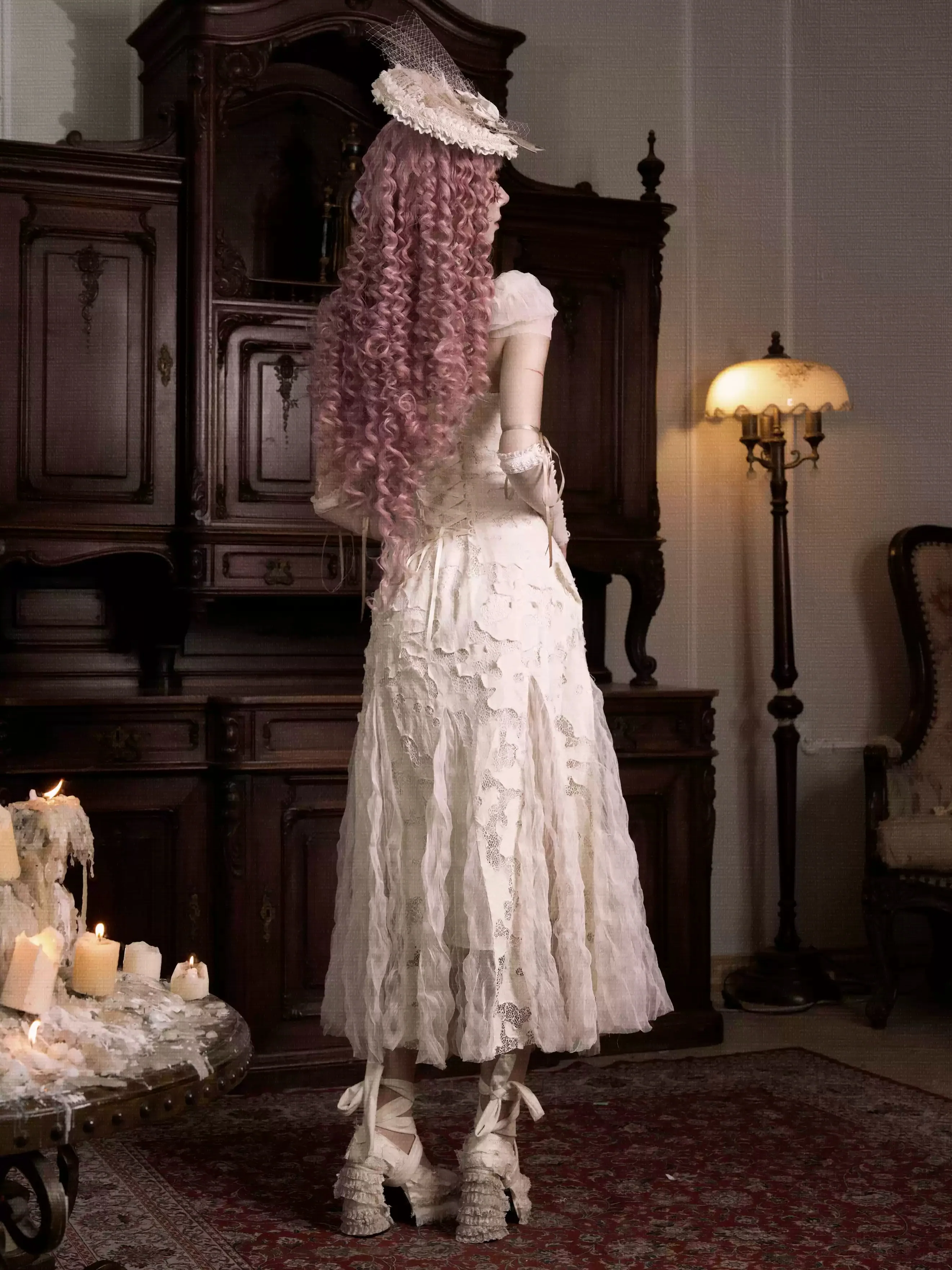 Pure Cotton Love Bow Hollow Lace Suspender Dress - Image 2