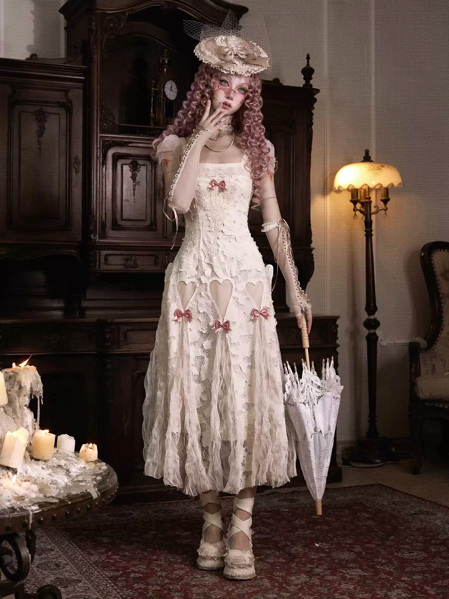 Pure Cotton Love Bow Hollow Lace Suspender Dress - Image 3