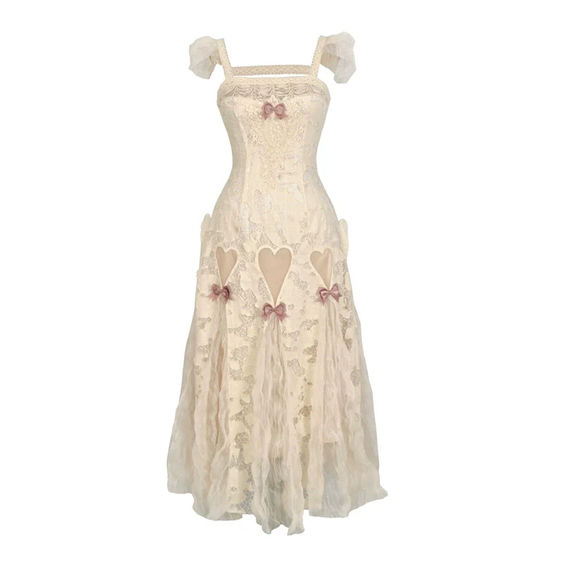Pure Cotton Love Bow Hollow Lace Suspender Dress - Image 5