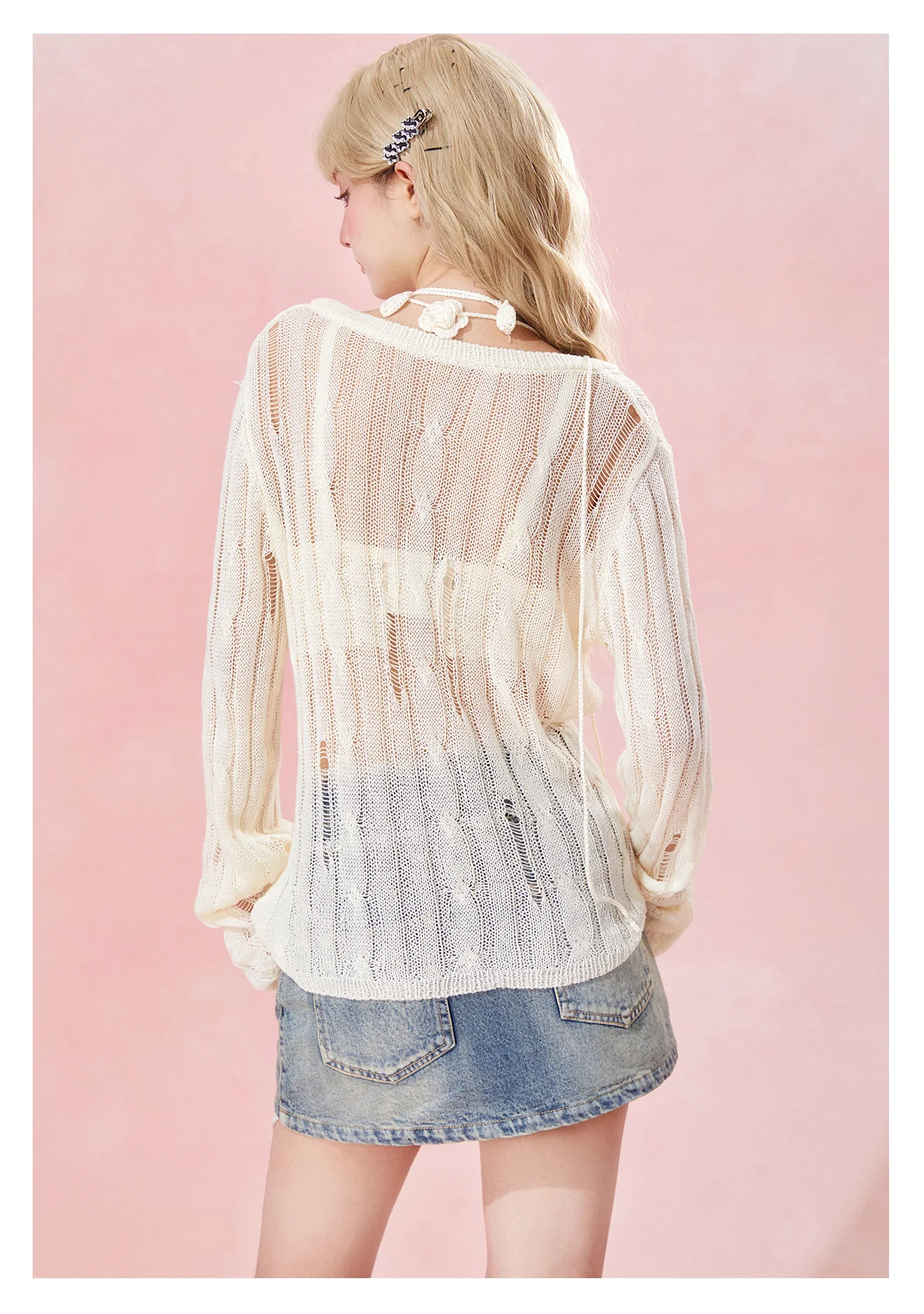 Pure Desire Hollow Knitted Blouse - Image 2