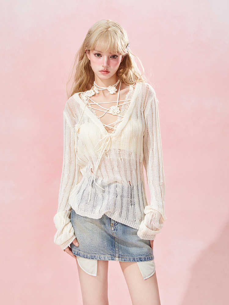 Pure Desire Hollow Knitted Blouse - Image 4