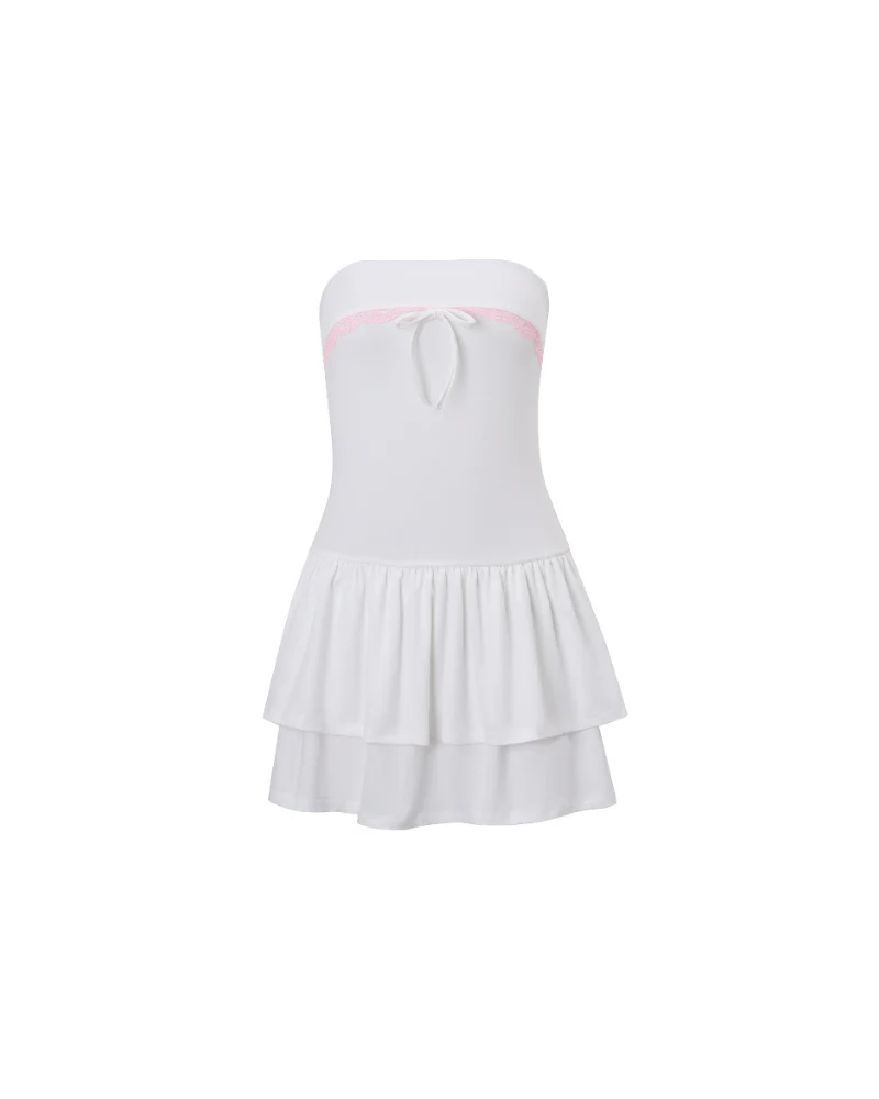Pure Lust Style Bow Stitching Tube Mini Coquette Dress - Image 5