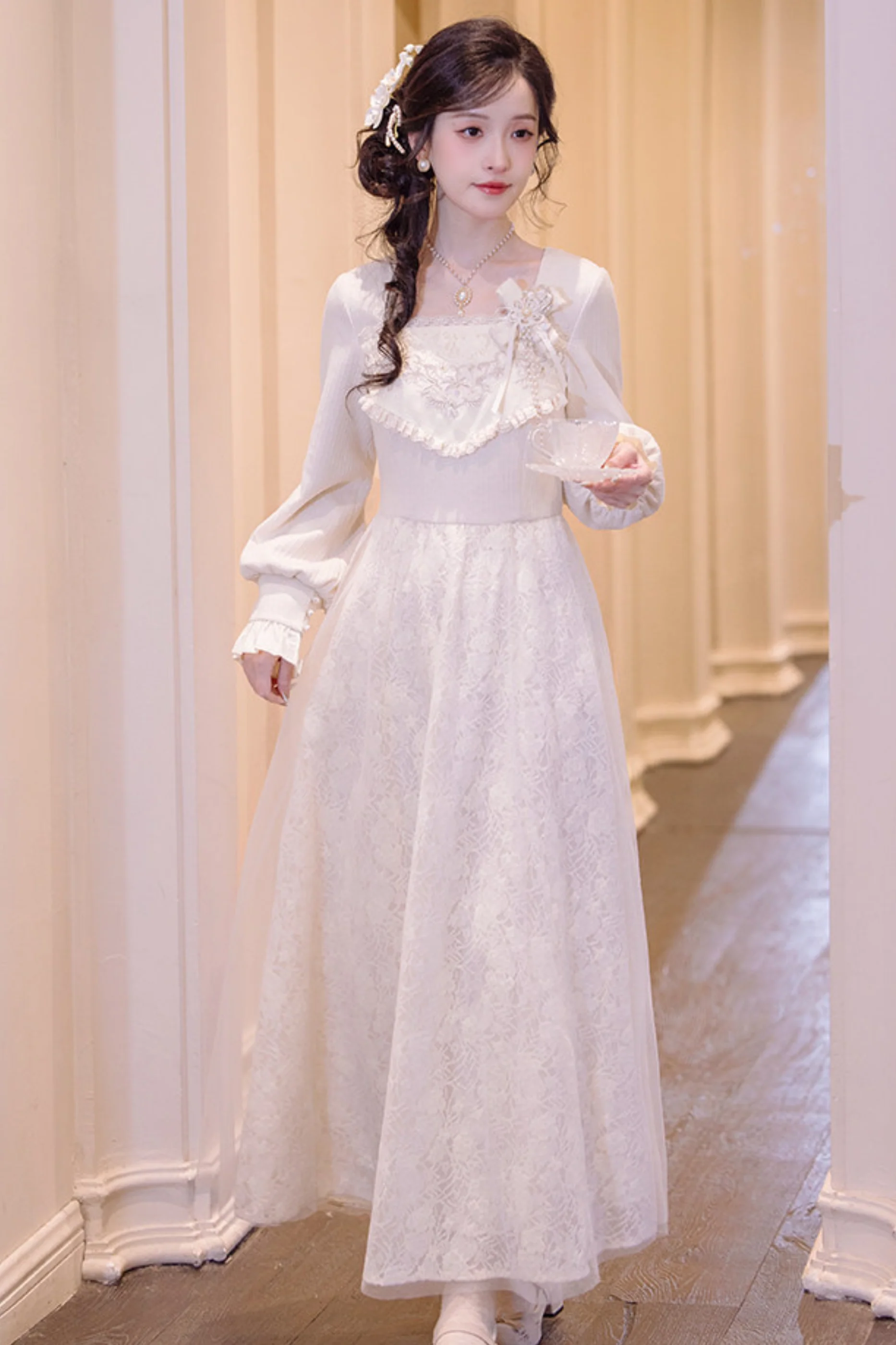 Pure White Square Neck Dress - Image 12