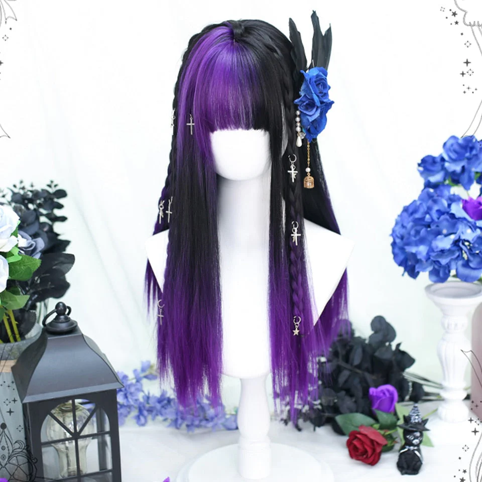 Purple & Black Split Cosplay Wig - Image 2