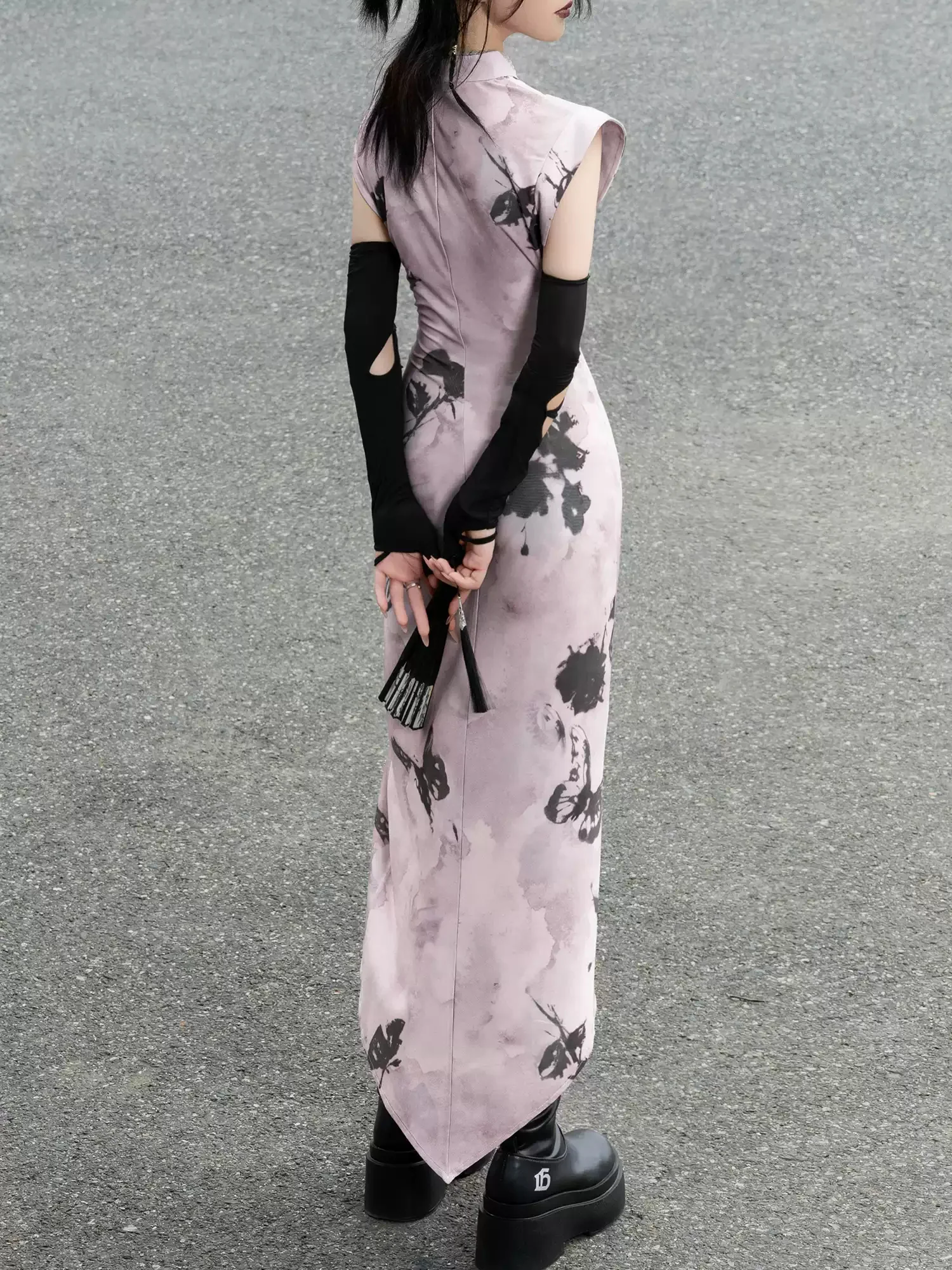 Purple Butterfly Knitted Cheongsam Dress - Image 3