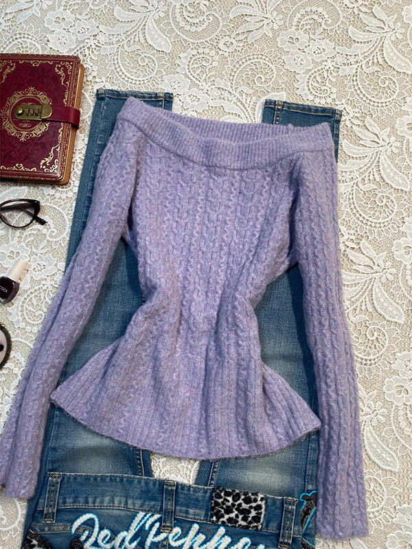 purple one-shoulder knitted sweater - Image 2