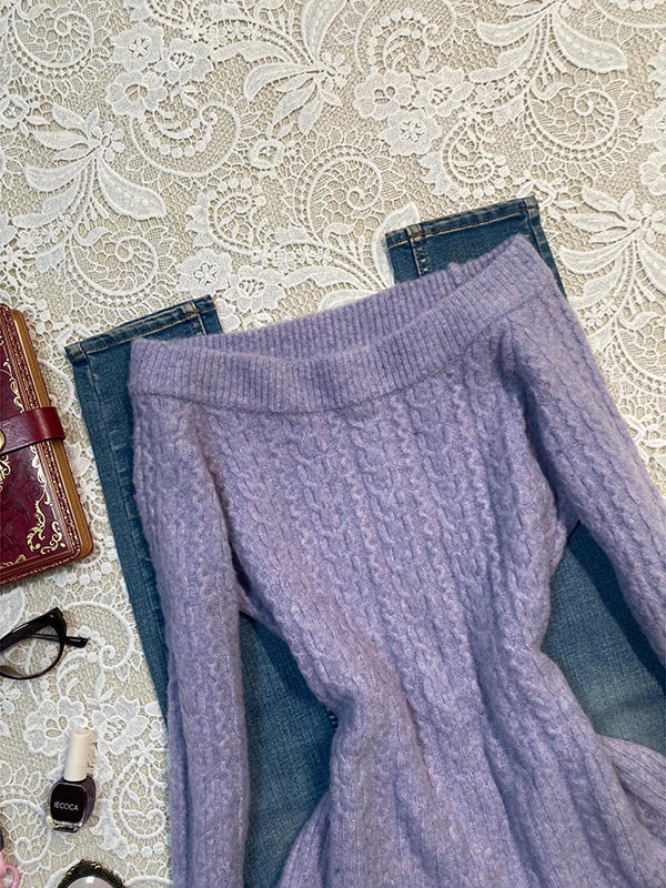 purple one-shoulder knitted sweater - Image 3