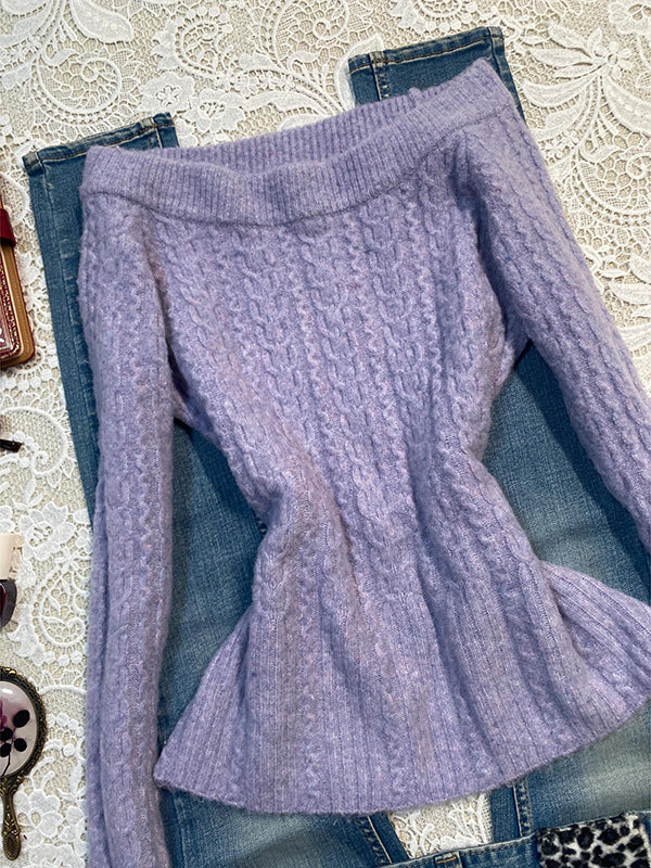purple one-shoulder knitted sweater - Image 4