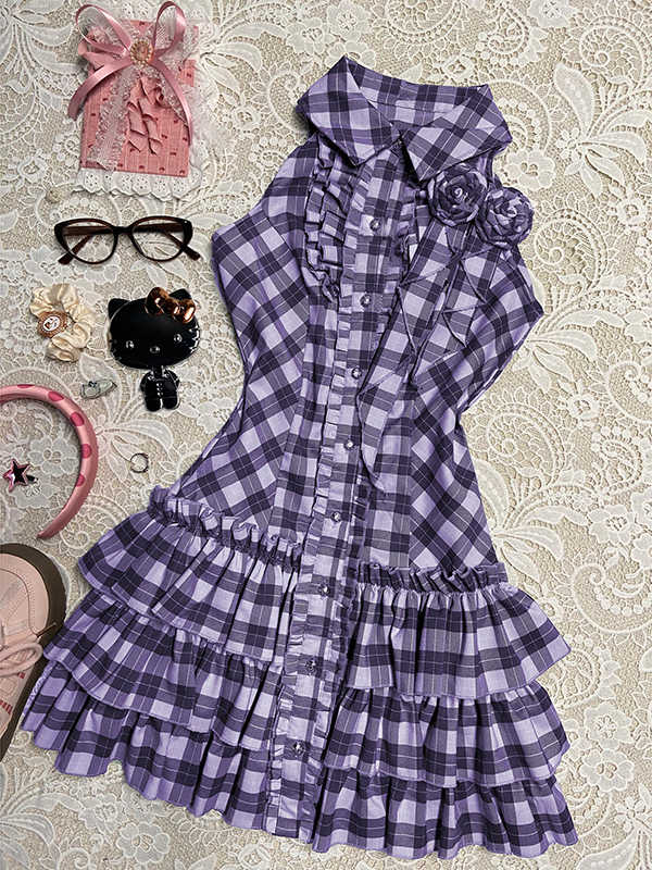 Purple Rose Plaid Shirt Dress - Image 2
