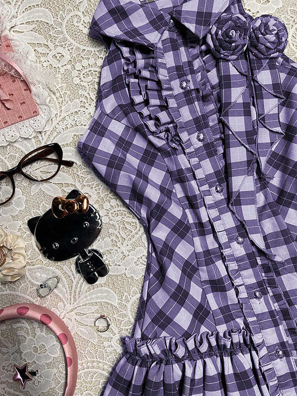 Purple Rose Plaid Shirt Dress - Image 5
