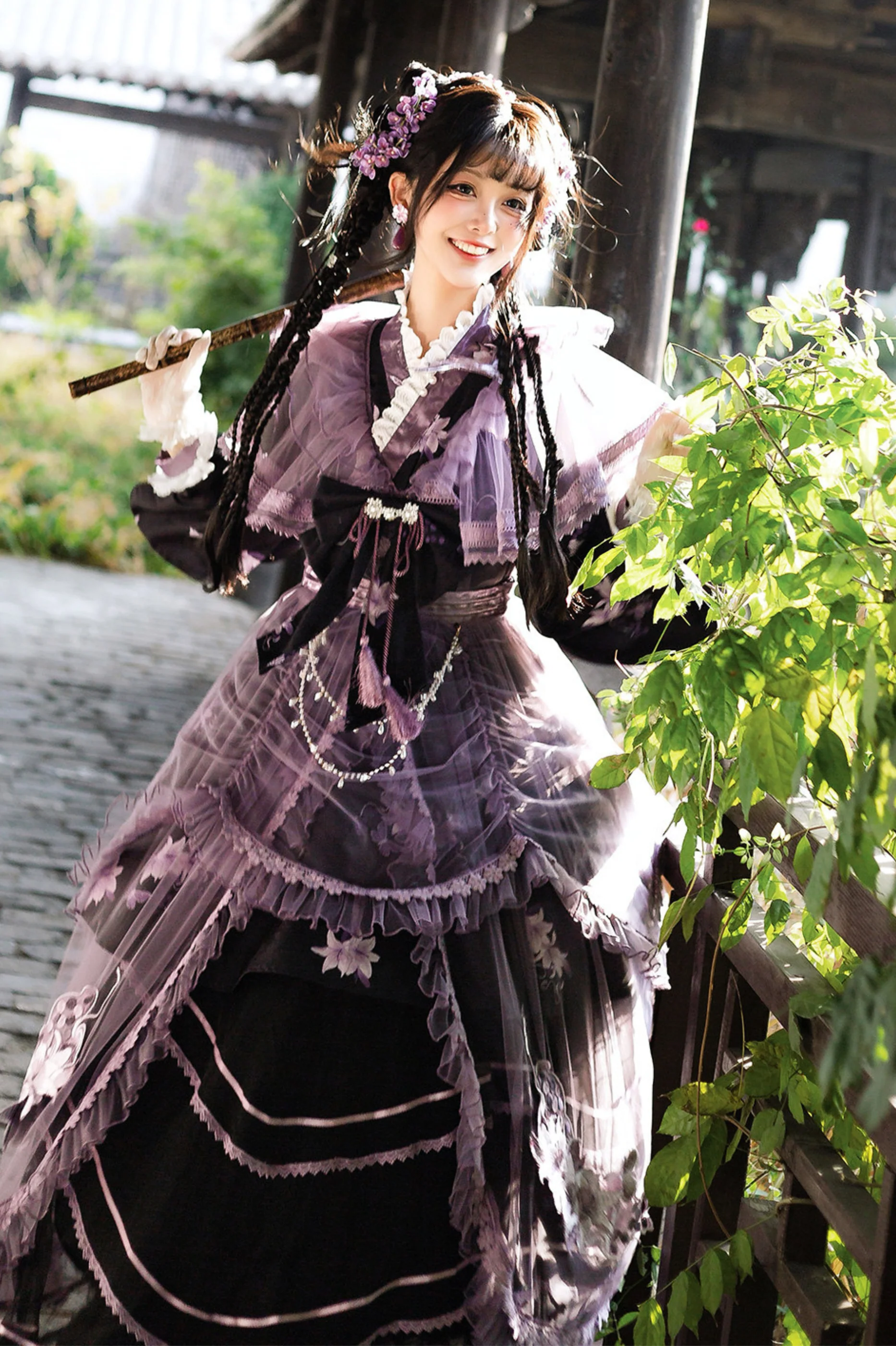 Purple Silk Cross Collar Dress - Image 7