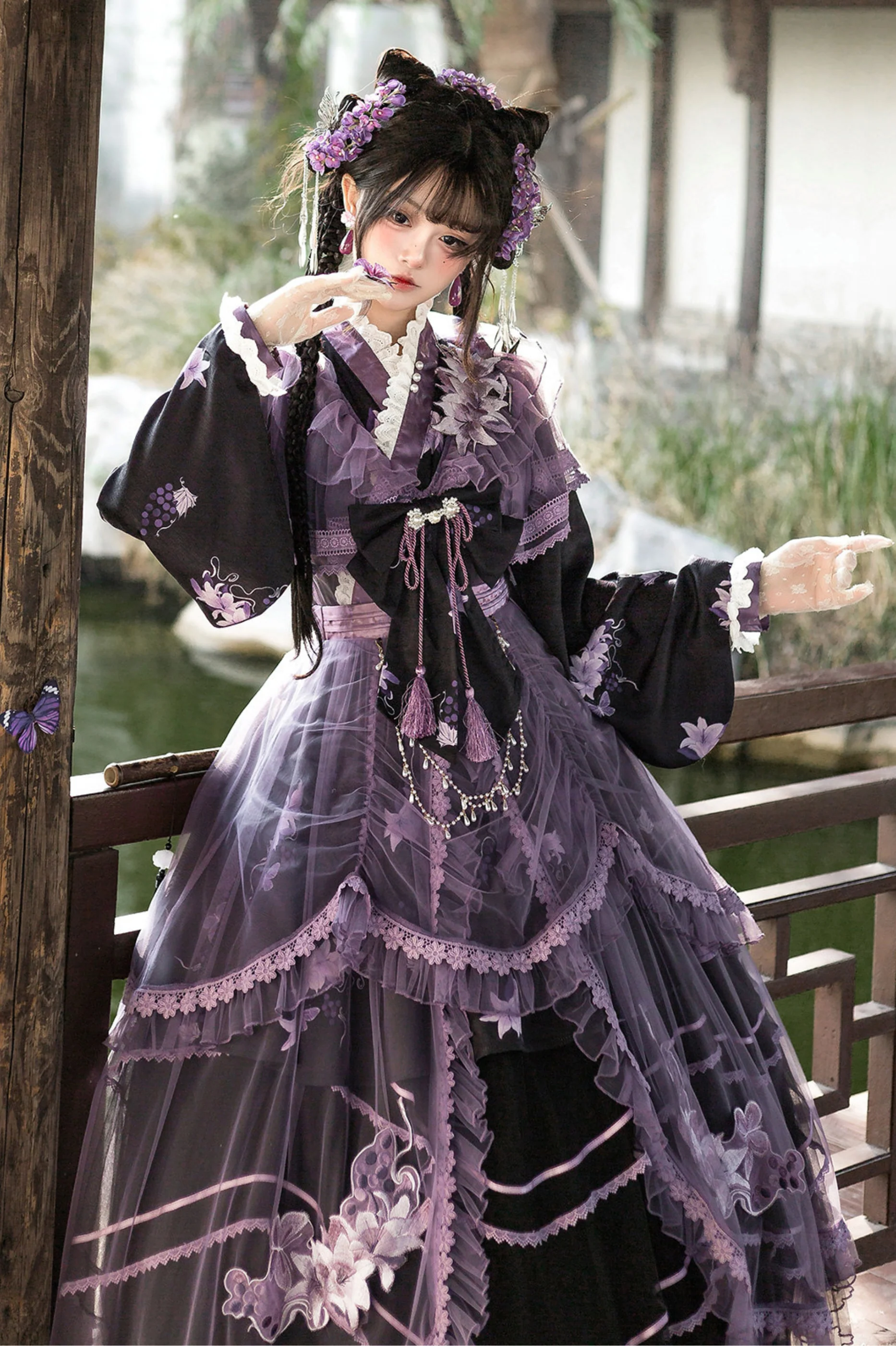 Purple Silk Cross Collar Dress - Image 8