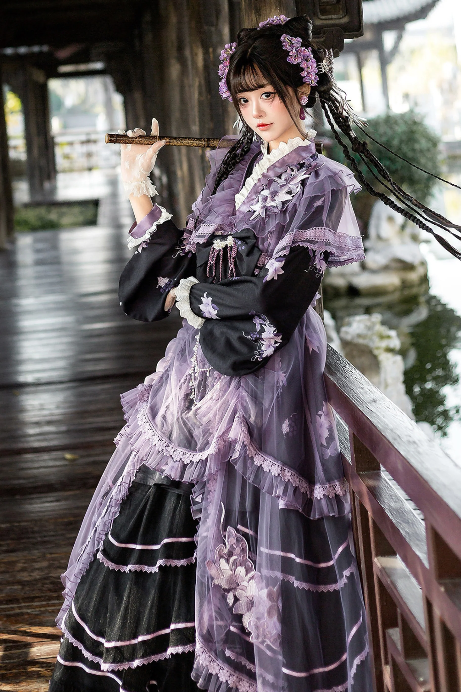 Purple Silk Cross Collar Dress - Image 9