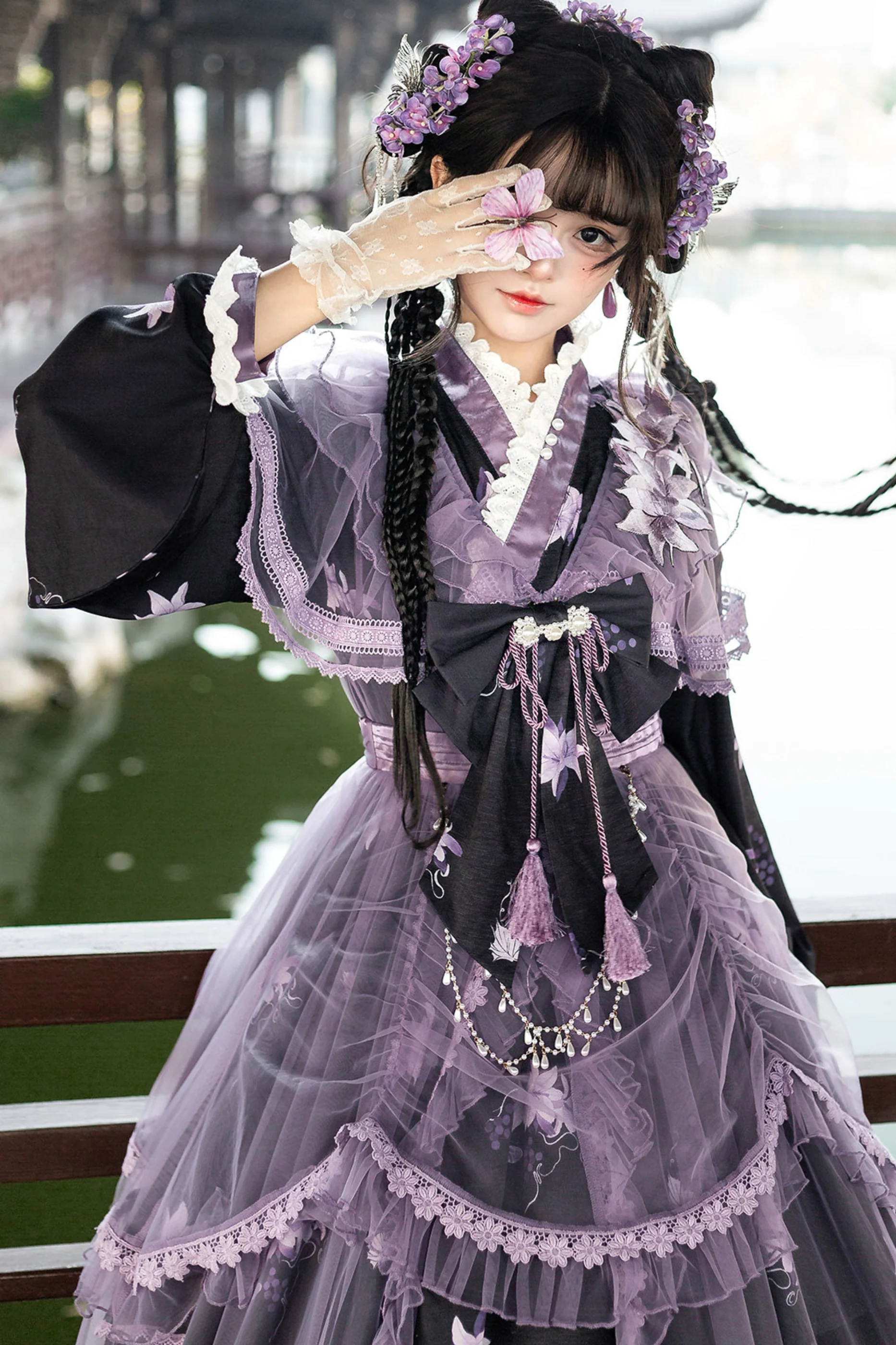 Purple Silk Cross Collar Dress - Image 12