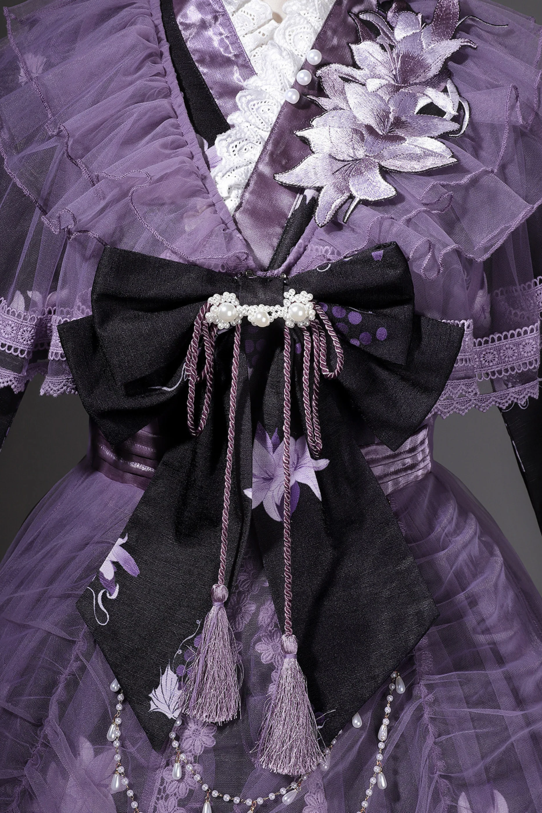 Purple Silk Cross Collar Dress - Image 17