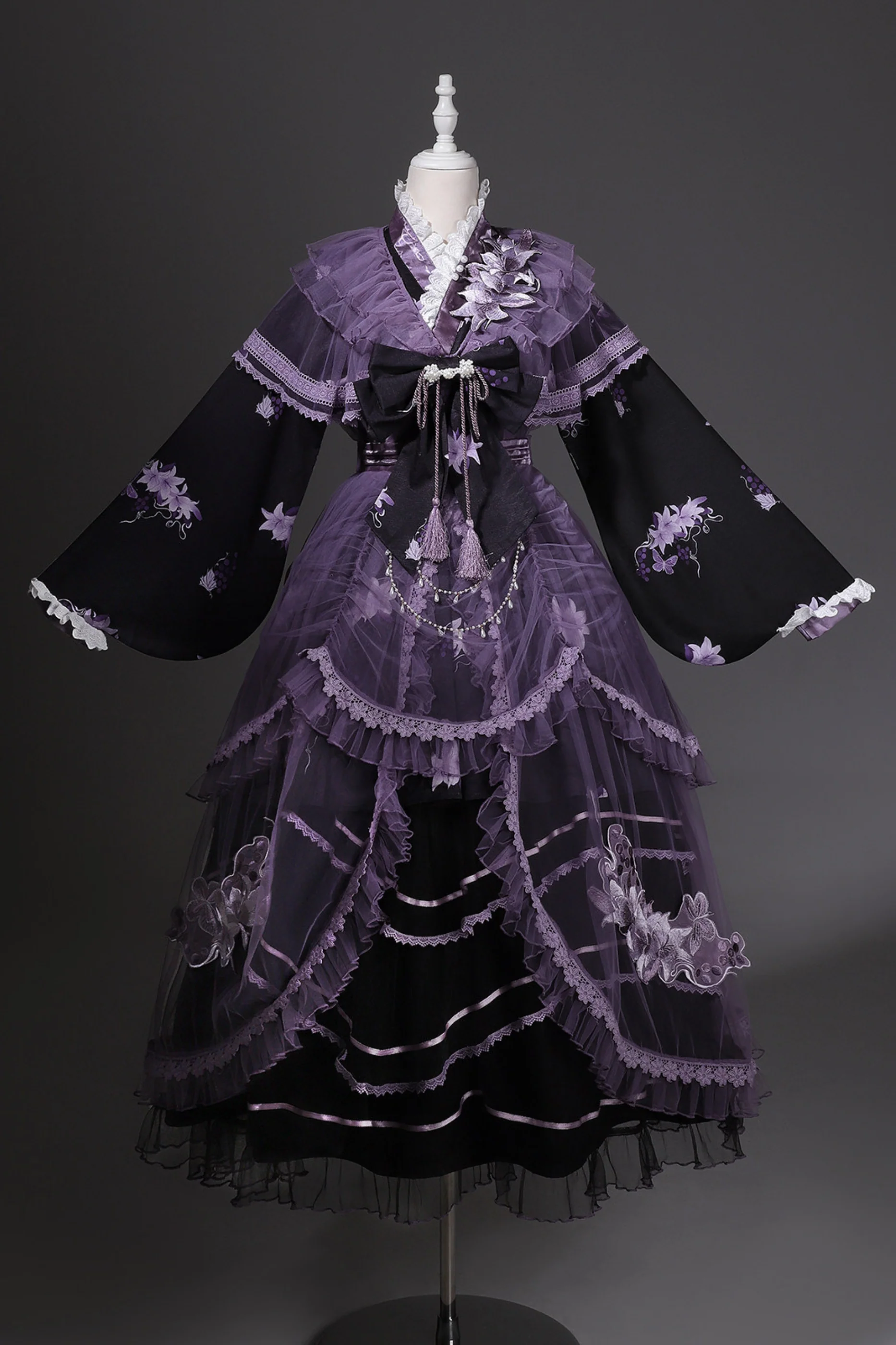 Purple Silk Cross Collar Dress - Image 22