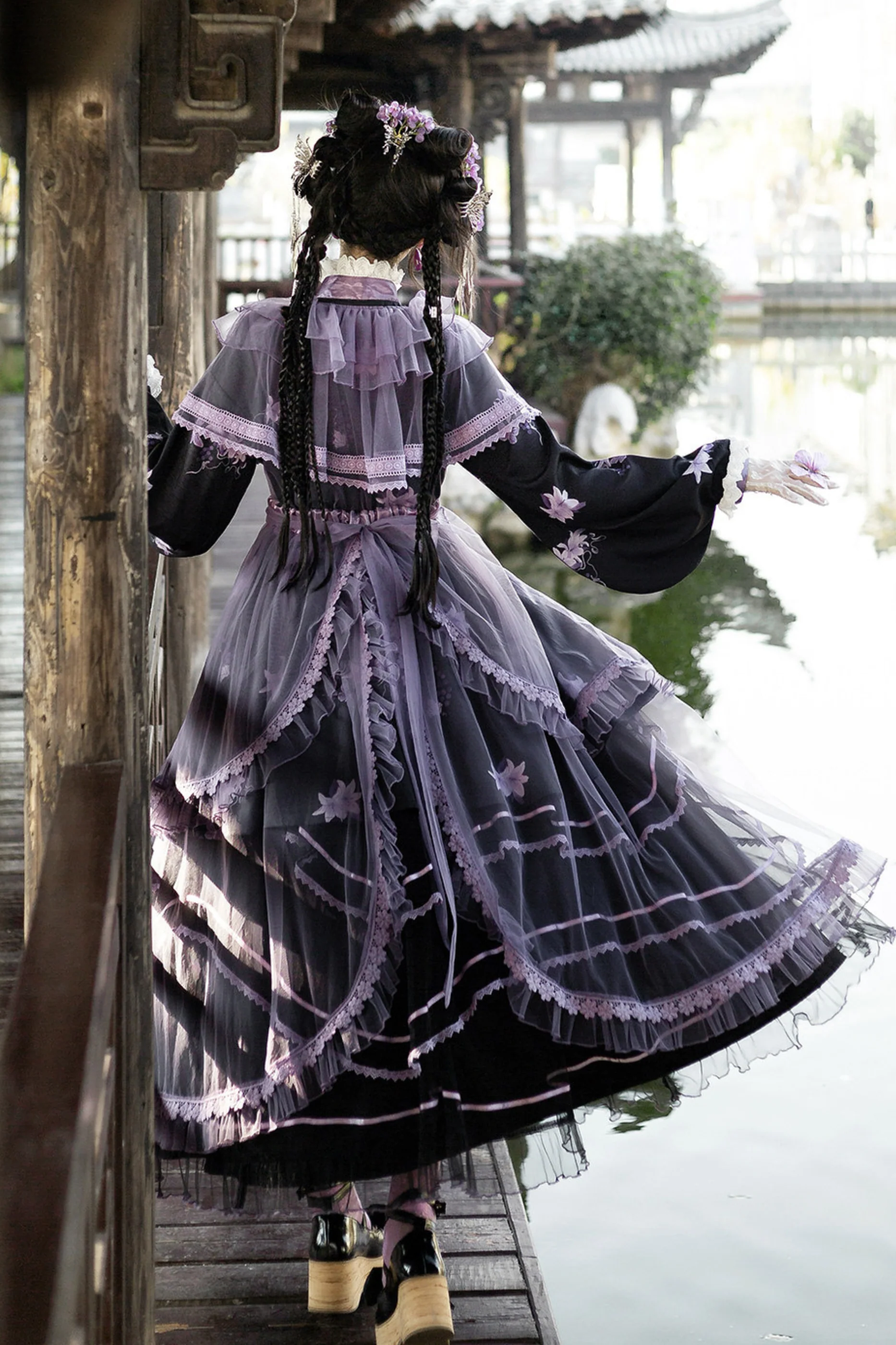 Purple Silk Cross Collar Dress - Image 5