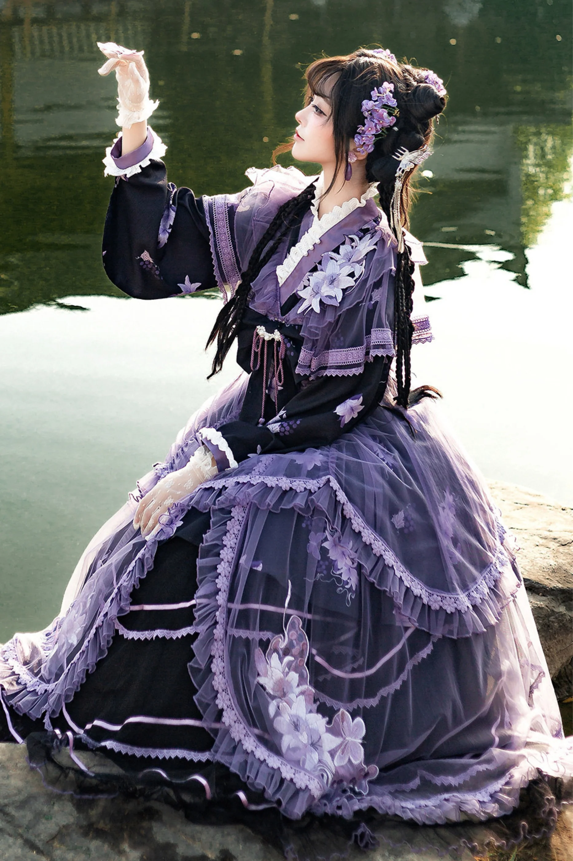 Purple Silk Cross Collar Dress - Image 6