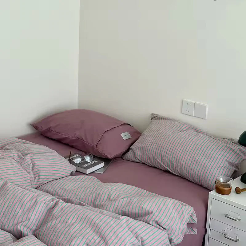 Purple Striped Cotton Duvet Cover Set - Image 2