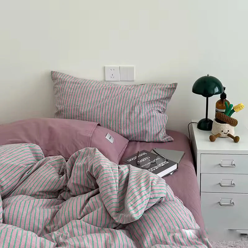 Purple Striped Cotton Duvet Cover Set - Image 7