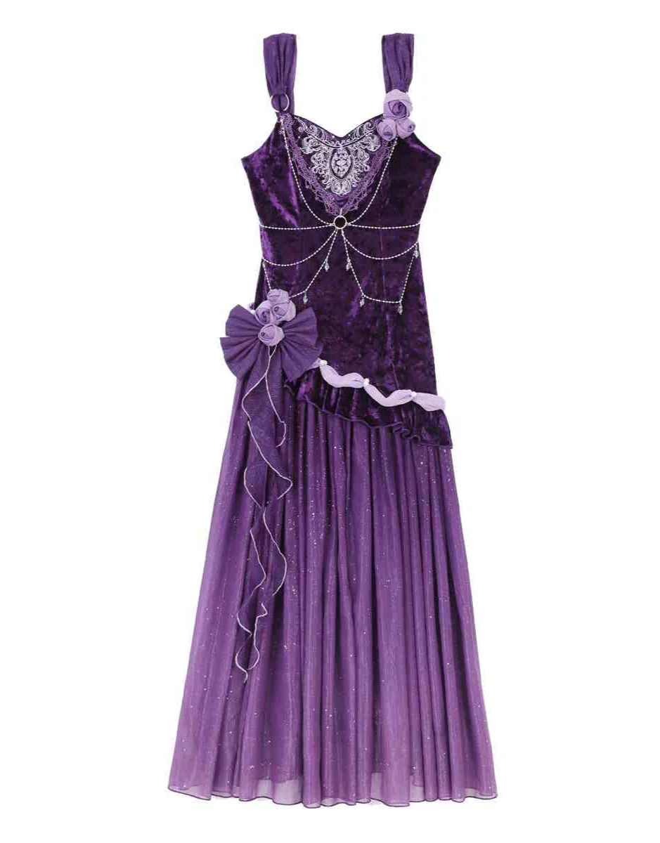 Purple Velvet Fishtail Dress - Image 5