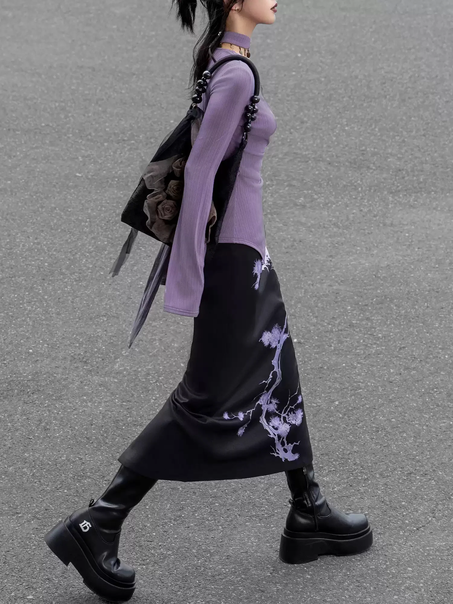 Purple Wrap Knitted Long-sleeved Top - Image 3