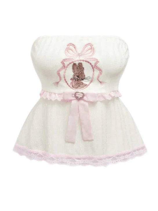Rabbit Embroidered Lace Crop Top