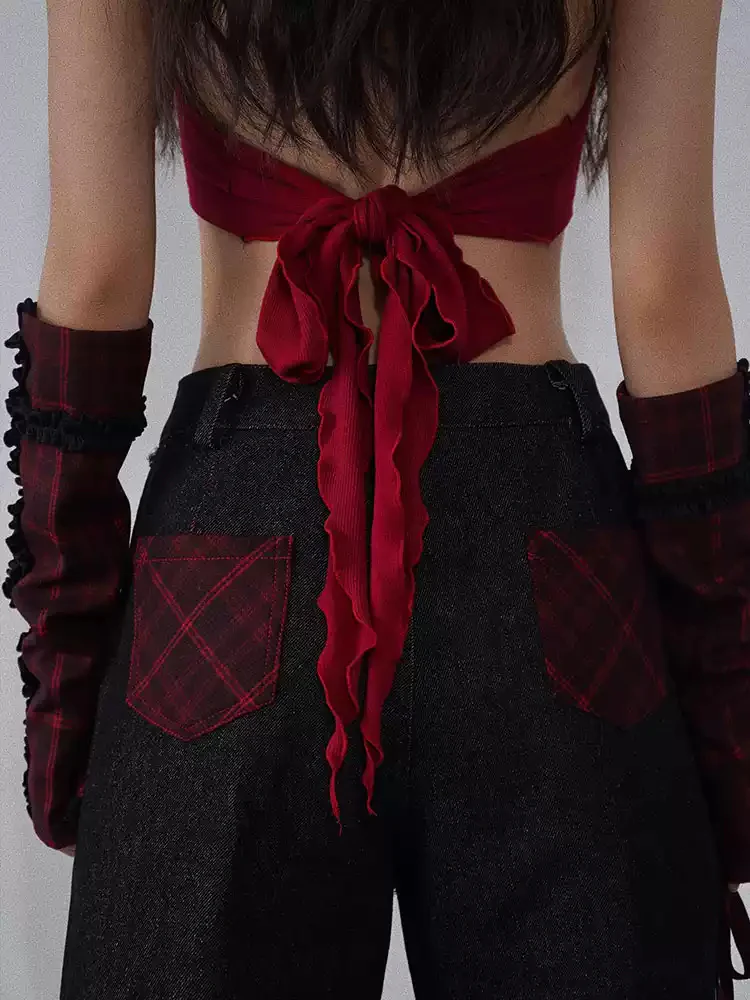red and black rock fur collar vest - Image 3