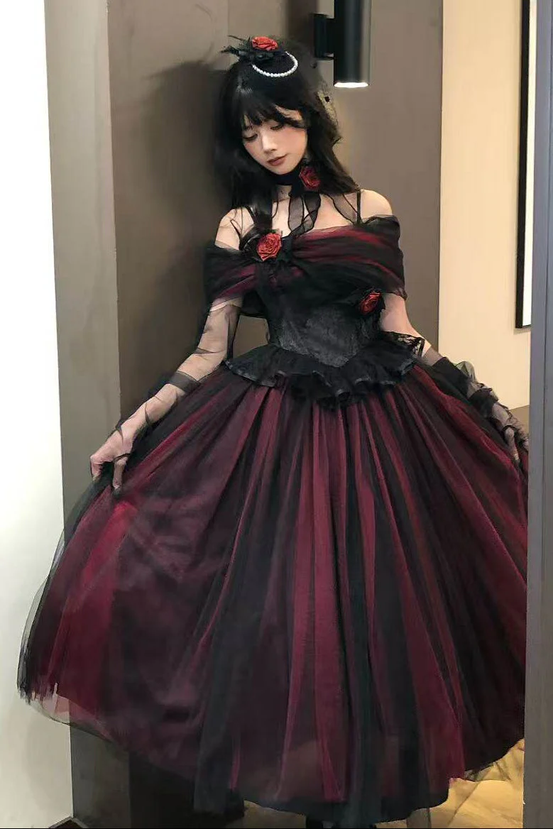 Dark Elegant Tulle Dress + Hat - Image 10