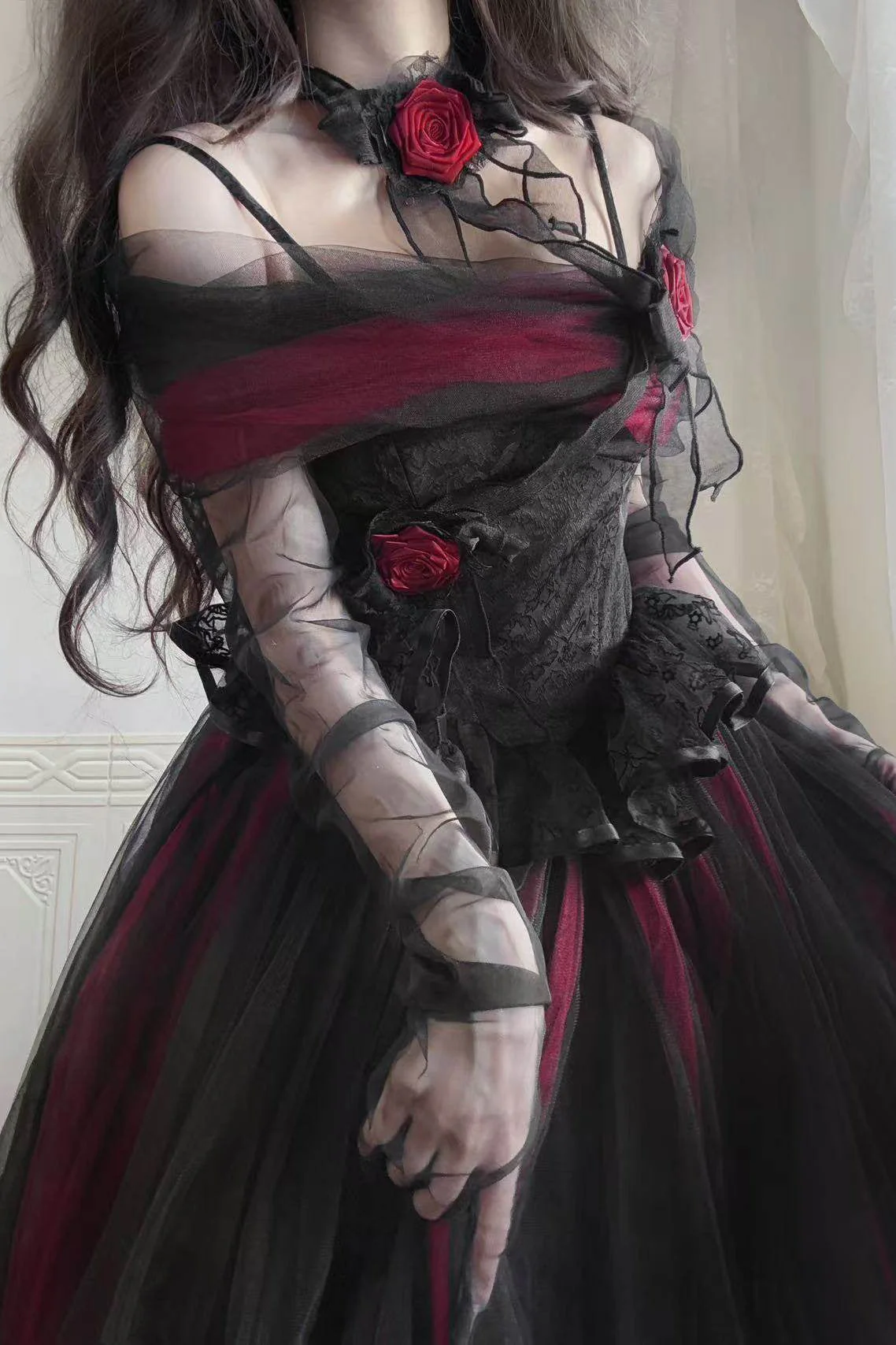 Dark Elegant Tulle Dress + Hat - Image 11
