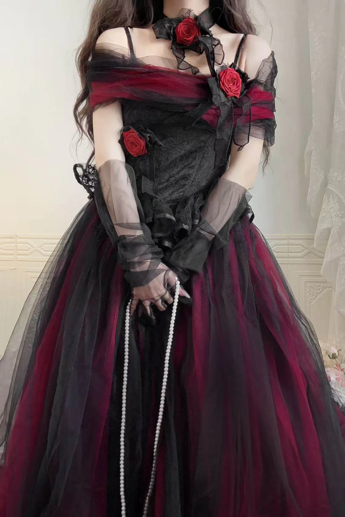Dark Elegant Tulle Dress + Hat - Image 3
