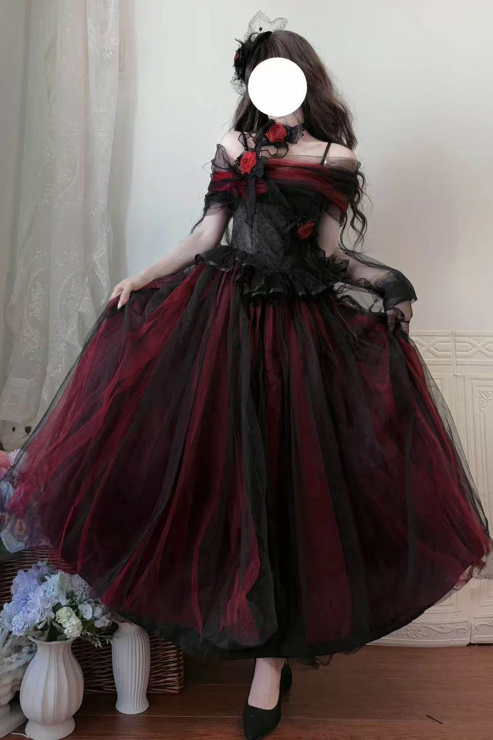 Dark Elegant Tulle Dress + Hat - Image 4