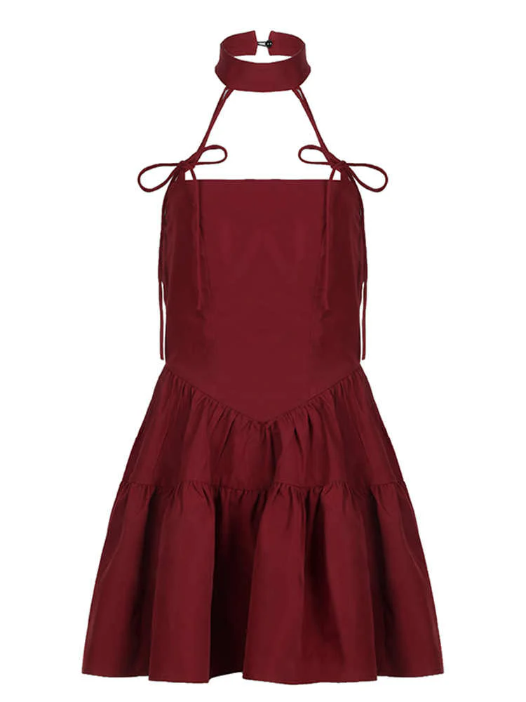 Red Bow Halter Neck Dark Coquette Dress - Image 4
