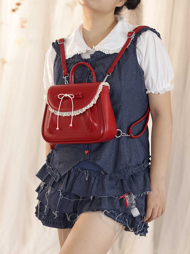 Red Bow Leather Backpack - Image 2