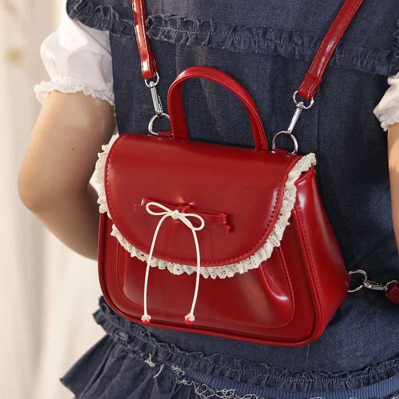 Red Bow Leather Backpack - Image 5