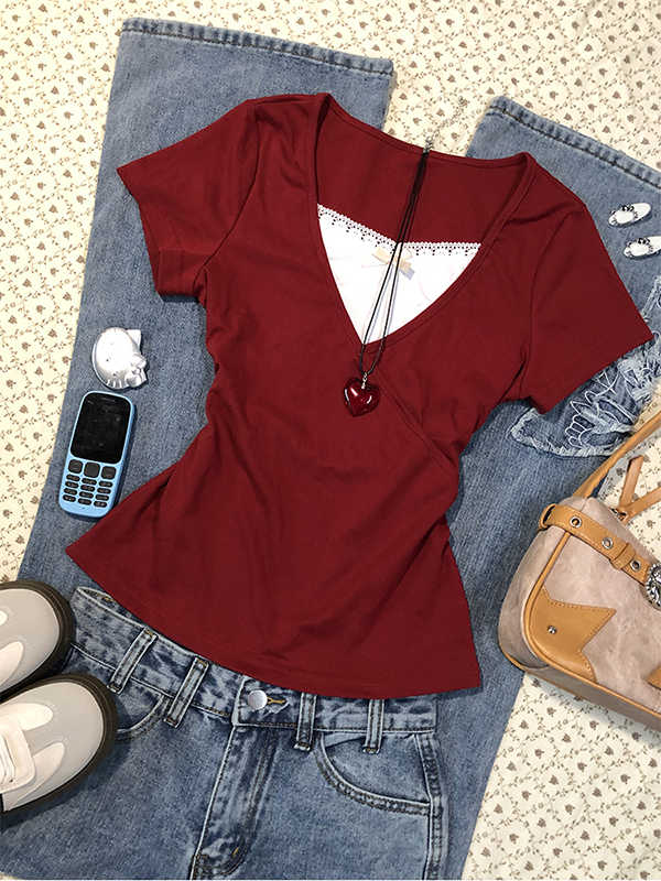 Red Fake Two-piece T-shirt - Image 2