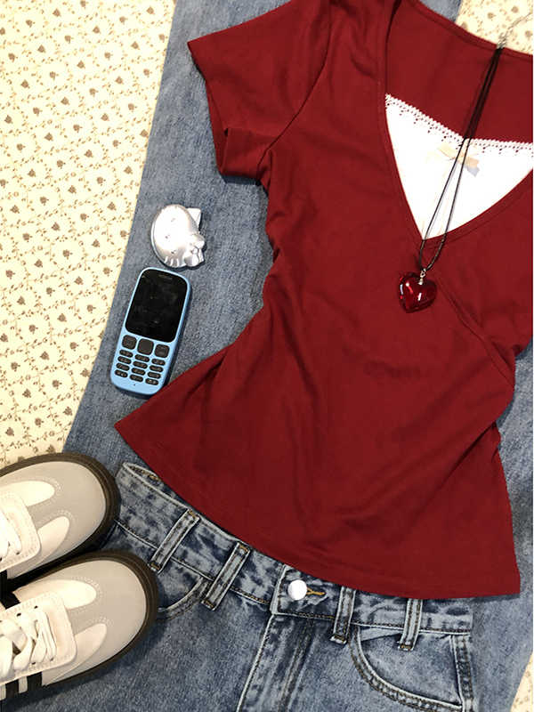 Red Fake Two-piece T-shirt - Image 3