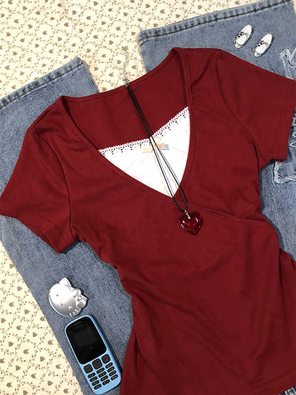 Red Fake Two-piece T-shirt - Image 4