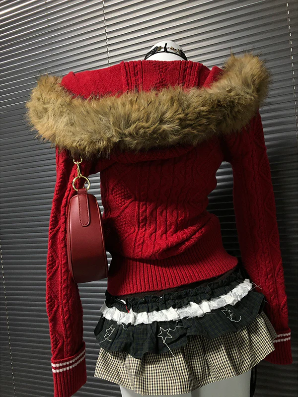 red hooded sweater jacket - Image 5