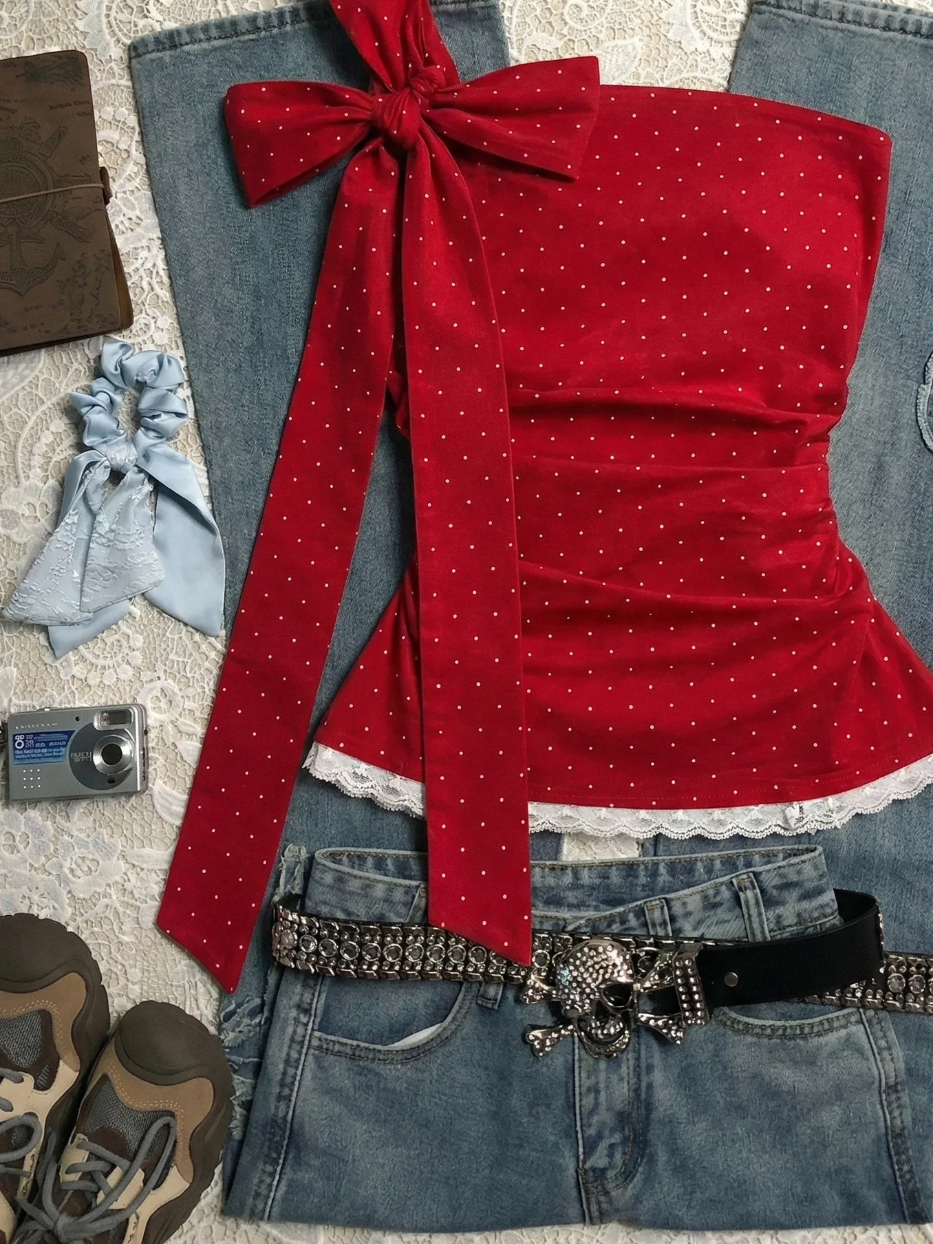red off-shoulder strap crop top - Image 5