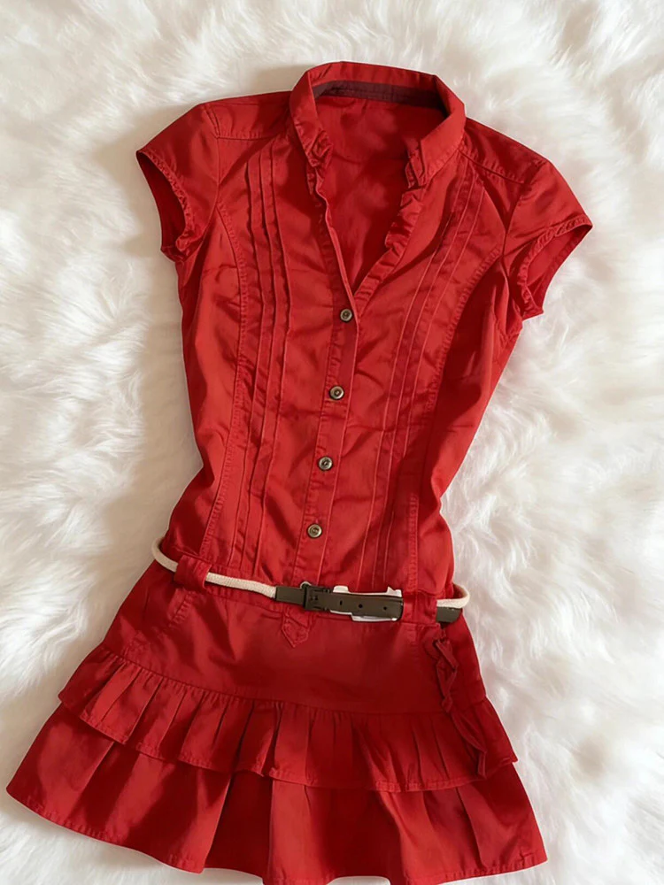 red sleeveless shirt dress - Image 3
