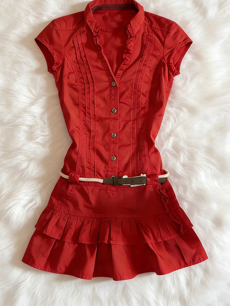 red sleeveless shirt dress - Image 4