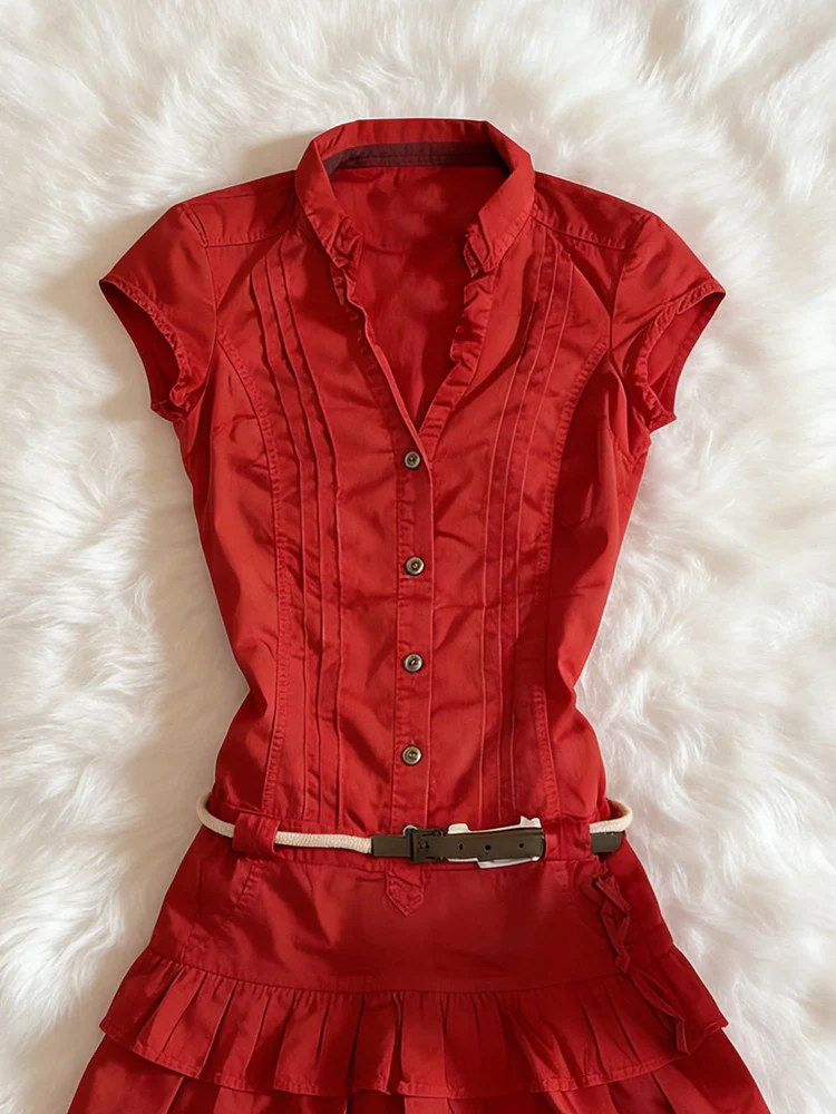 red sleeveless shirt dress - Image 5