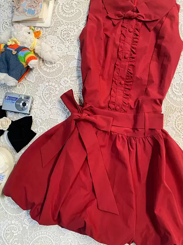 red straps sleeveless shirt dress - Image 2