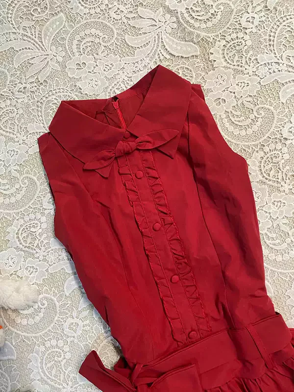 red straps sleeveless shirt dress - Image 3