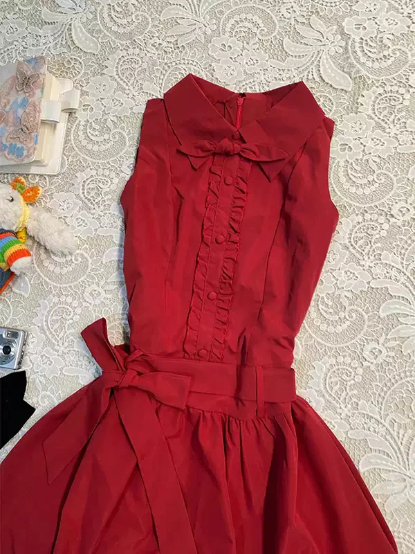 red straps sleeveless shirt dress - Image 4